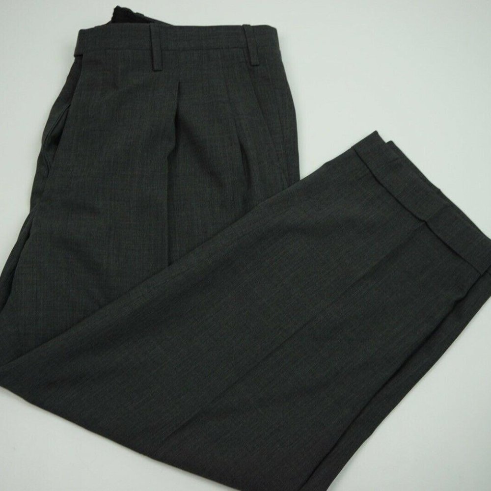Kiton Dark Gray Pleated Cuffed Wool Dress Pants